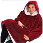 KALAVIKA Wearable Robe Couvertures Polaire en Peluche à Manches Huggle Hoodie Plaid Chaud Sweat à Capuche Robe de Chambre Rouge Vineux