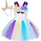Robe Licorne Tutu pour Filles - AmzBarley - Blanc - Tulle - Bandeau - 2 à 12 ans