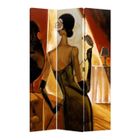 PEGANE Paravent toilé Eva style années 30 recto-verso - 3 pans - Dim : H180cm