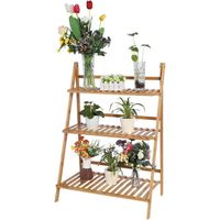 Support pour plantes d'intérieur à 3 étages Blanc - Étagère à fleurs pliable Pots support en bois Pot organisateur jardinières A223