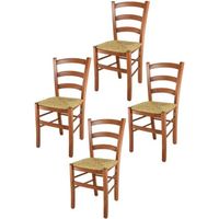 Tommychairs - Set 4 chaises cuisine VENICE, robuste structure en bois de hêtre peindré en couleur cerisier et assise en paille