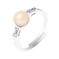 PERLINEA - Bague Véritable Perle de Culture d'Eau Douce Bouton 6-7 mm Rose Naturel - Taille Réglable - Argent 925 - Bijou Femme