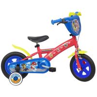 Vélo 10'' enfant Pat'Patrouille avec plaque avant décorative, garde-boues, carter, roues à bâtons & 2 stabilisateurs amovibles !