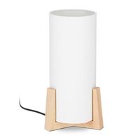 Relaxdays Lampe de table socle bois lampe de chevet abat-jour blanc tissu design vintage, HxD: 33 x 15 cm, blanc/nature