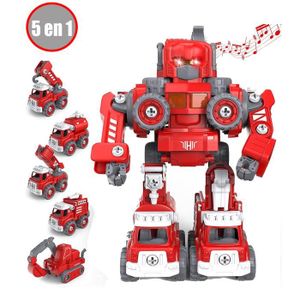 ROBOT - ANIMAL ANIMÉ Véhicules de Construction - Camion Pompier -Transformer Robot Voiture Jouets -Voiture Jouets avec Sons et Lumière-Cadeau pour Enfant