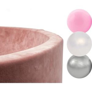 PISCINE À BALLES Piscine à balles pour bébé MISIOO - 150 balles - 90 x 30 cm - Rose/Blanc/Argent