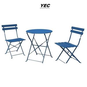 Ensemble table et chaise de jardin Ensemble Table et Chaises YEC - 2 Chaises Pliables et 1 Table Ronde - Métal - Bleu foncé
