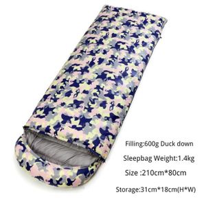 SAC DE COUCHAGE 600 camouflage rose - Sac de couchage de Camping en plein air, enveloppe en duvet de canard blanc, sac de cou