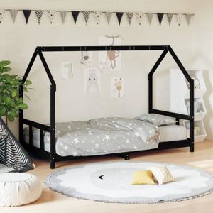 STRUCTURE DE LIT FASHTROOM Cadre de lit pour enfants noir 90x190 cm bois de pin massif A835729 111607