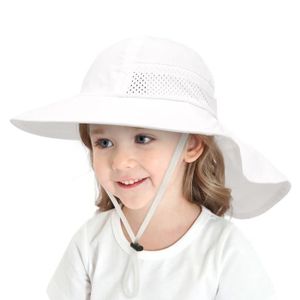 CHAPEAU - BOB Bébé Chapeau de Soleil Fille Garçon Chapeau de Cou Enfants Chapeaux de Seau Fille Chapeau de Plage d'été pour Tout-Petits,Blanc
