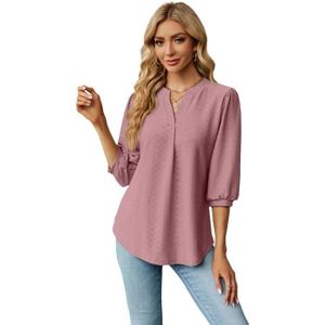 Chemisier Femme Kenar - Rose/Gris - Taille L - Manches Raglan 3/4 - Matelassé Et Maille