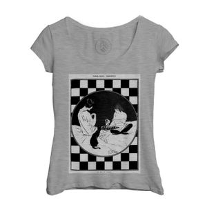 T-SHIRT T-shirt Femme Col Echancré Gris La Vie Parisienne Dessin Vintage Jeu De Dames 20's