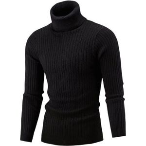 PULL Pull col roulé Homme - Automne et hiver - Manches longues - Tricoté Simple Torsion - Noir