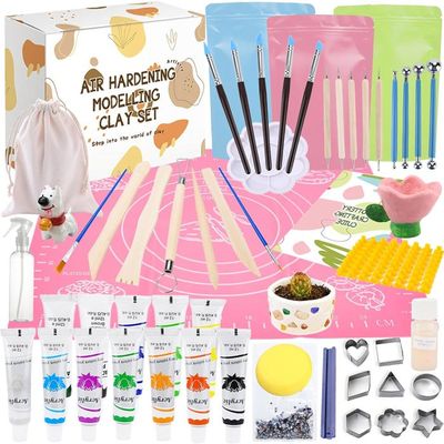 Pott'd Kit Argile Autodurcissante Prête à L'Emploi Pour Poterie Sans Cuisson - Kit Pour Débutants Avec Outils, Peintures, Pinceaux, Enduit D'Étanchéité & Guide Pratique Inclus