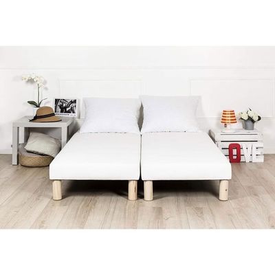 Sommier tapissier BREST 160 x 200 cm revêtement tissu - Beige
