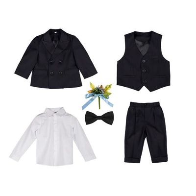 Costume Bébé Garçon Smoking Mariage - Ensemble Chemise + Gilet + Pantalon Gris - 4
