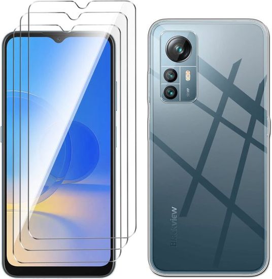 CAXKJE Custodia per Blackview A85 (6.50 Pollice) + [2 Pezzi] Pellicola Vetro Temperato,Trasparente Cover Morbido Silicone Custodie TPU Cover,per A85 Antiurto Case - A26