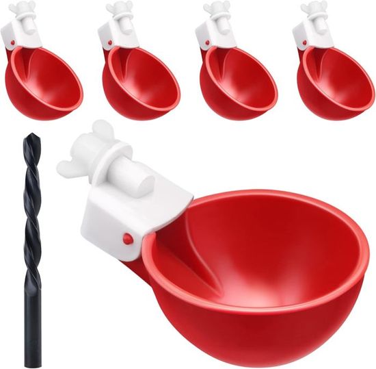 Kit 5 Abreuvoirs Automatiques Rouges Pour Poules - Polypropylène Anti-fuite - Pour Volailles Et Basse-cour - 9