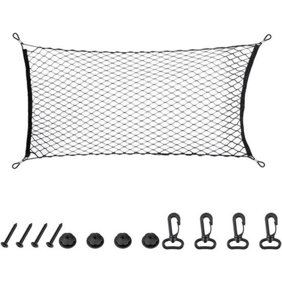Filet De Rangement Élastique Pour Coffre De Voiture – Double Épaisseur, 42 X 36 Cm – Avec Vis Et Patins Adhésifs – Idéal Camping-car, Van, Maison