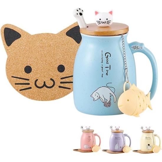 TASSE ESPRESSO BLANCHE S/ANSE - CHAT DE VILLE NOIR AVEC COLLIER DE FLE
