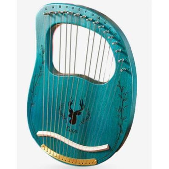 Acajou Lye Harpe modèle gravé avec Sac de Transport Tuning Clé de Serrage Un Chiffon de Nettoyage Cordes,4 SMAA 16 Métal Chaîne Lyre Harpe Lyre Harpe Instrument 