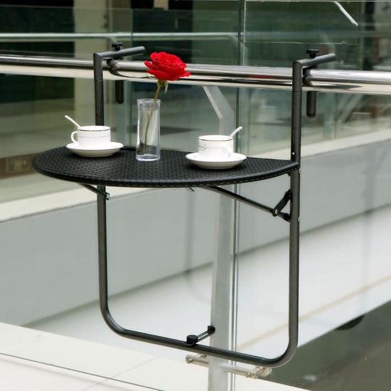 iKayaa Table suspendue pliante de balcon terrasse Patio Table à manger jardin meuble réglable en hauteur Noir