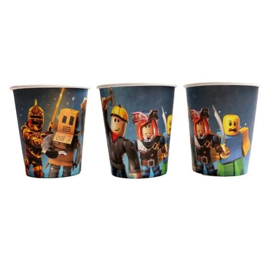10 paper cup -Roblox – décoration thème Robot anniversaire, ensemble de vaisselle, assiette en papier, tasse, paille, fournitures de
