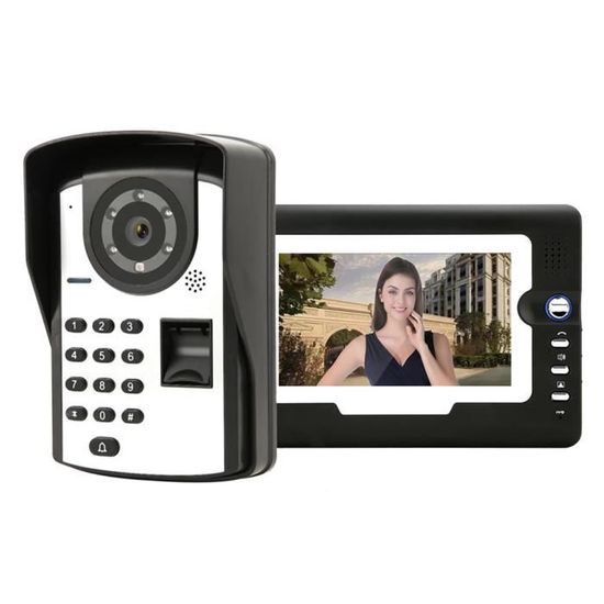 Cuque Sonnette d'interphone 7 pouces écran LCD mot de passe empreinte digitale porte vidéo interphone visuel sonnette EU Plug