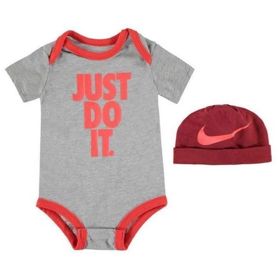 Ensemble vêtements Naissance Nike Bébé Body et Bonnet gris et rouge Garcon