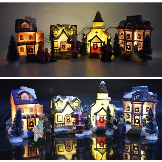 3 Maisons De Village De Noël En Bois Avec Lumières LED – Décoration Lumineuse Pour Table Ou Fenêtre, Ambiance Festive