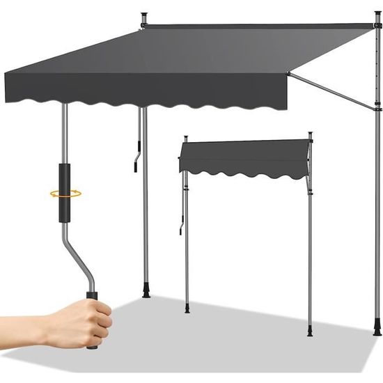 Store Banne Manuel Rétractable LEADZM 300x120 Cm - Imperméable UV50+, Sans Perçage, Pour Terrasse/jardin