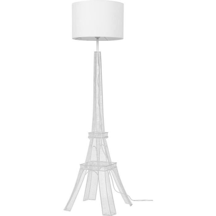 Lampadaire EIFFEL Blanc - abat jour tissu pieds Metal
