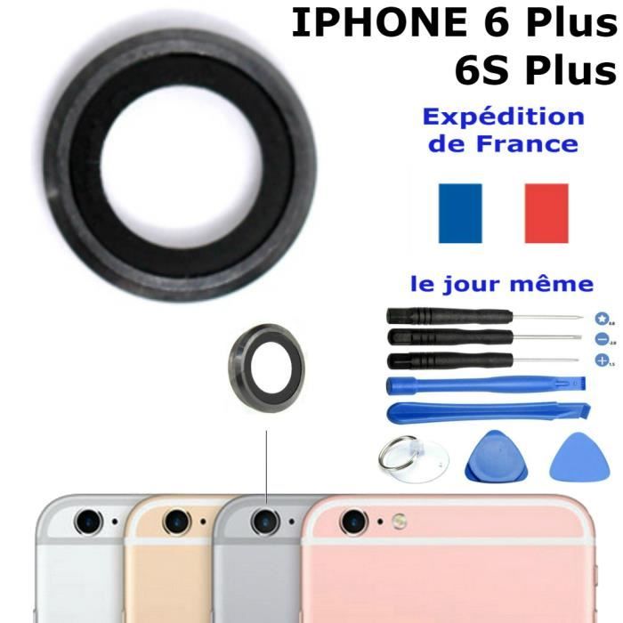 Vitre Cache Camera Apple IPHONE 6 Plus, 6S PLUS NOIR Lentille Photo Arrière + Kit 8 Outils