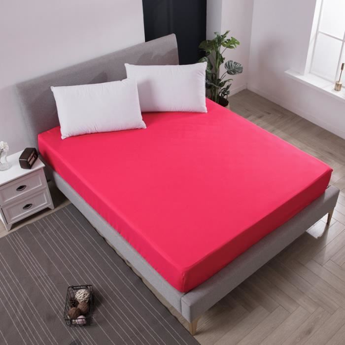 Drap Housse Couleur Unie 160 X 200 X 25 CM Rose rouge