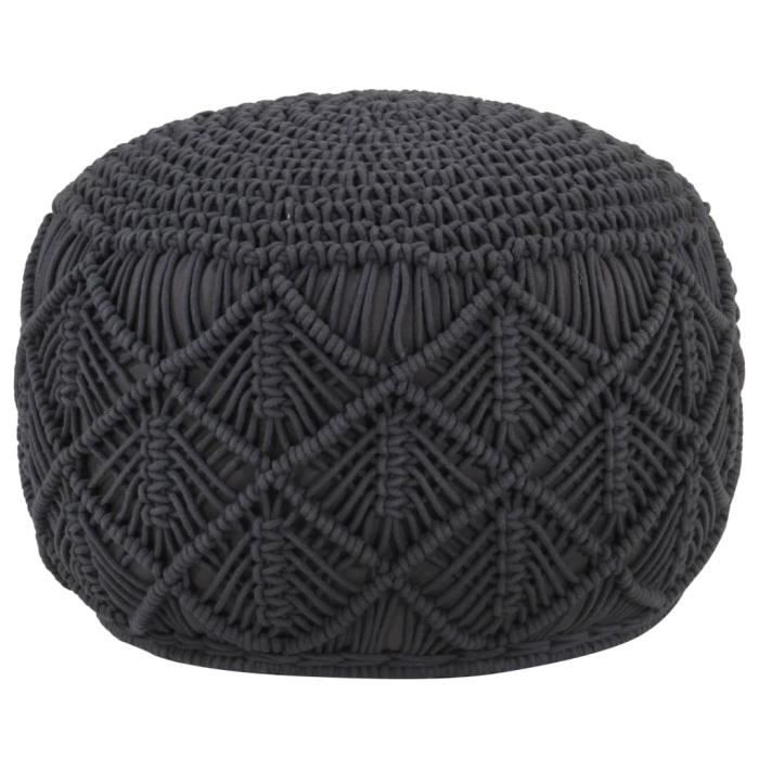 ♫2299 Pouf fait à la main Contemporain - Poire Pouf Tabouret en macramé Anthracite 45x30 cm Coton MMCZ®