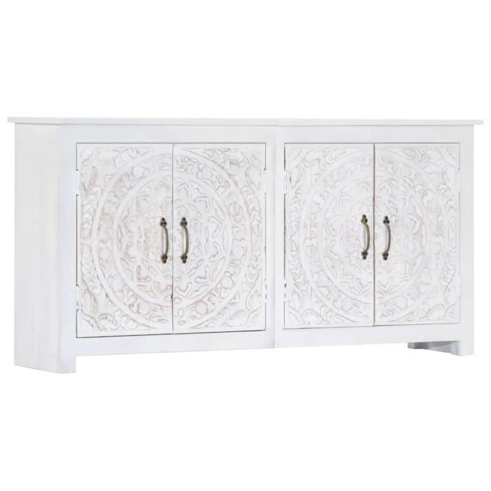 Buffet Bas classique - commode bahutfait à la main Blanc 140x30x70 cm Bois d'acacia massif