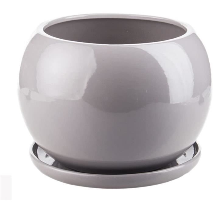 SOUCOUPE Pot de fleurs en céramique unique peinte à la main avec soucoupe Gris Diamètre 110 mm1185