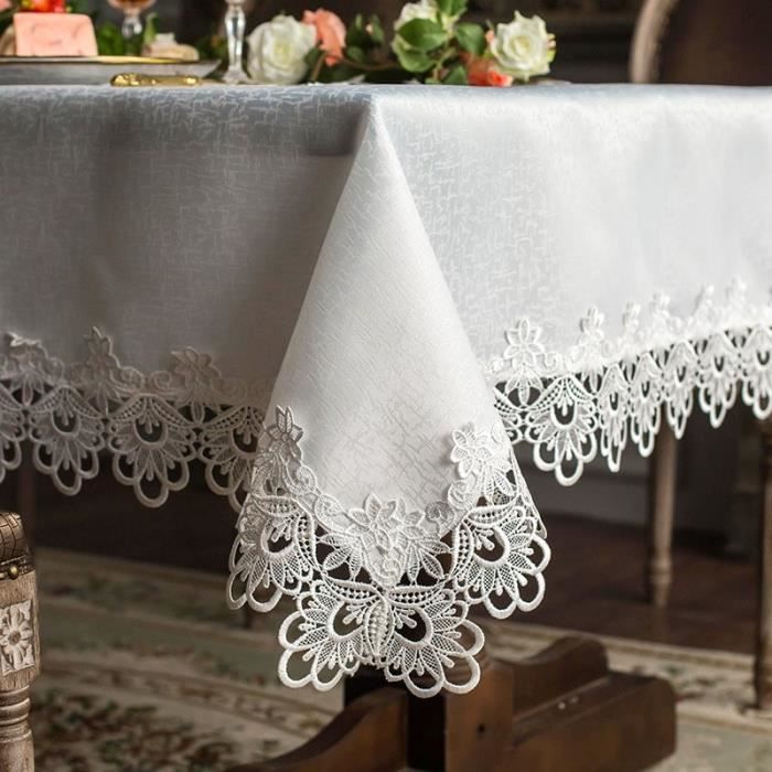 75X200CM -Nappe de table blanche brodée princesse européenne, tapis de table en dentelle, ornement de table, chemin carré de jardin
