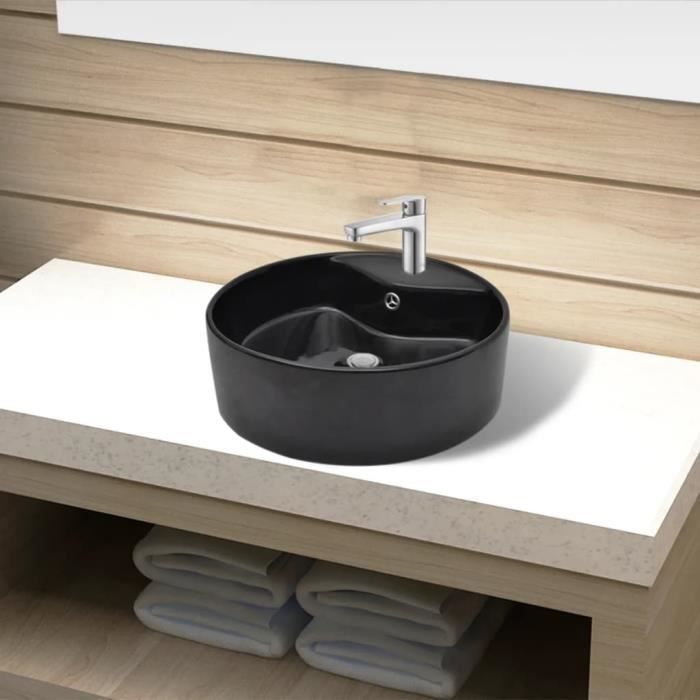 Luxueux -Vasque rond à trou robinet-trop-plein - Lavabo Vasque à poser céramique pour salle de bain Vasque Lavabo à poser #54972