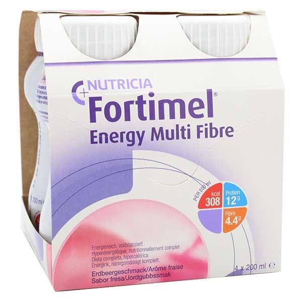 Nutricia Fortimel Energy Multi Fibre Sans Lactose Arôme Fraise 4 x 200ml