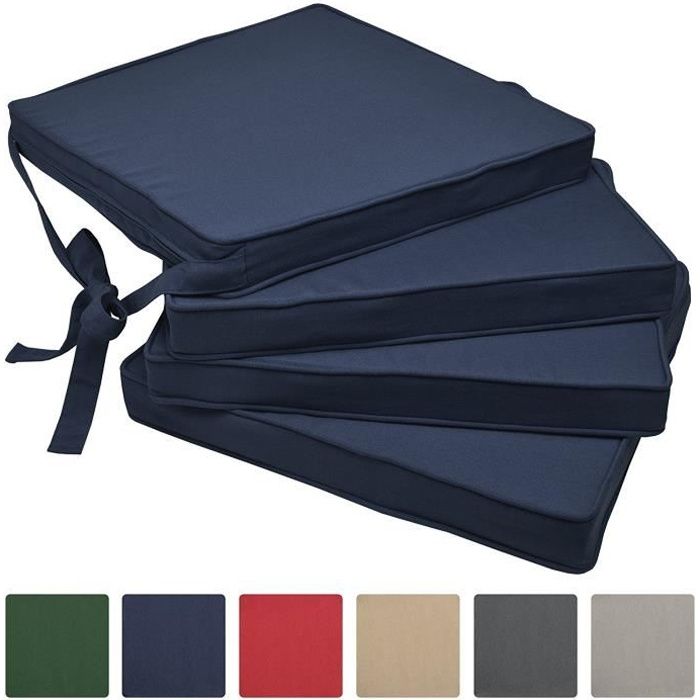 Beautissu Lot de 4 Galettes de Chaises Bleu foncé 45x40x5 cm Loft SK - Coussins d'Assises – Jardin Extérieur - Confortable
