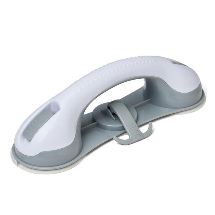 Poignée de Baignoire avec Crochet,Barre D'appui Douche,Poignée de Douche Sans Perçage,3 Ventouses,pour salle de bain+WC(Gris)