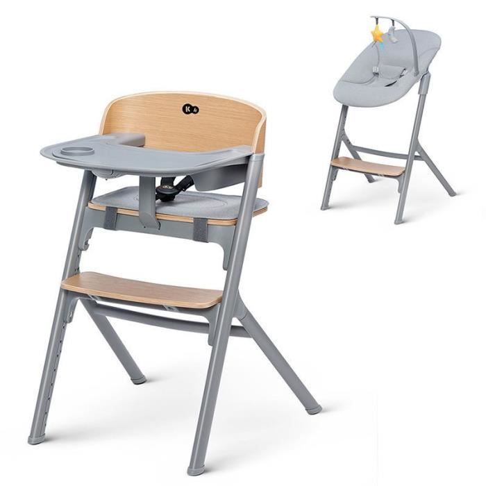 Kinderkraft Chaise haute LIVY + Transat CALMEE, pour toute famille jusqu’à 110 kg - Bois