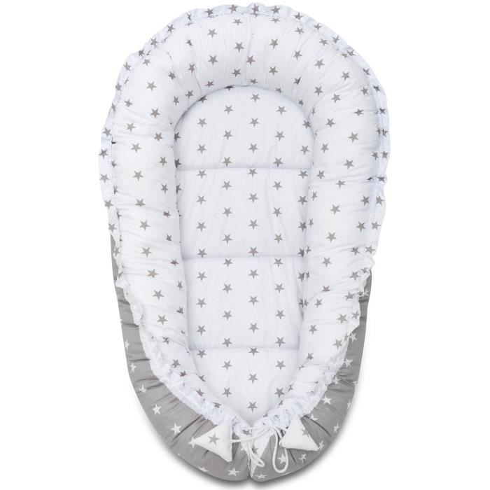LAJLO Réducteur de Lit pour Bébé Cocon pour bébé et nourrissons nouveau-né portable lit de voyage GREY STARS BABY NEST