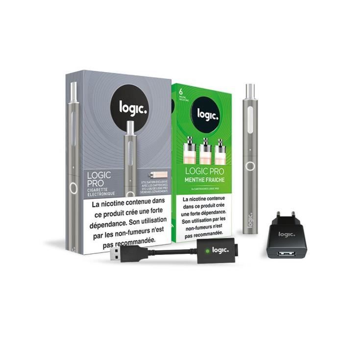 Logic PRO - Cigarette électronique Acier + 3 cartouches Menthe Fraiche 6 mg + Chargeur USB et mural