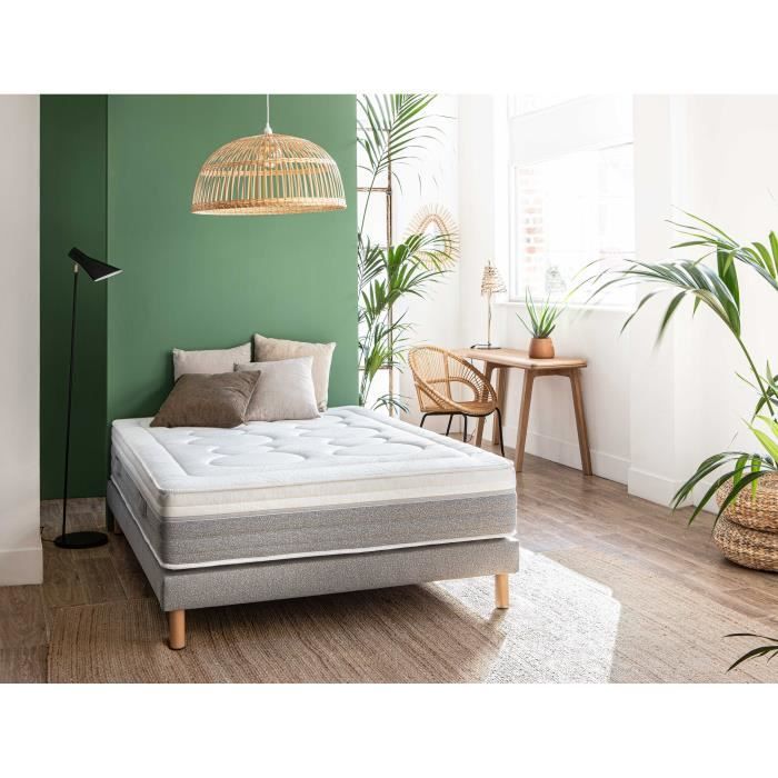 SOMDREAM Ensemble DREAMCOCOON matelas + sommier 160x200 - 736 ressorts ensachés - 7 zones - Ferme - 31 cm - 100% Français