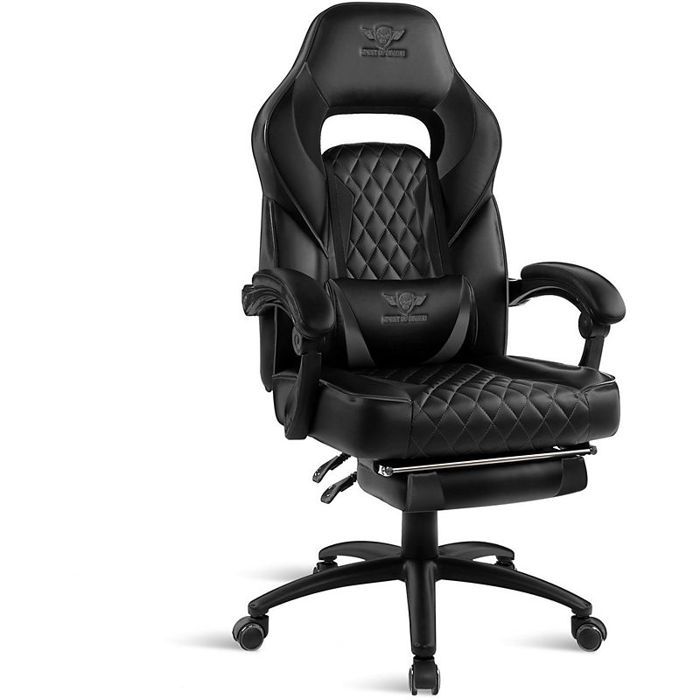 Spirit Of Gamer – Mustang Series Noir – Chaise Gaming - Simili Cuir capitonné  – Repose Pieds – Coussins– Inclinable 135°