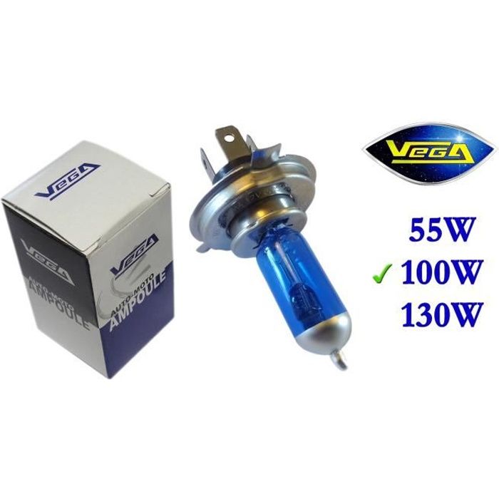 1 ampoule Vega® Xénon 'Day Light' H4 100W/90W P43t Lumière du jour Super White Marque Française 12V