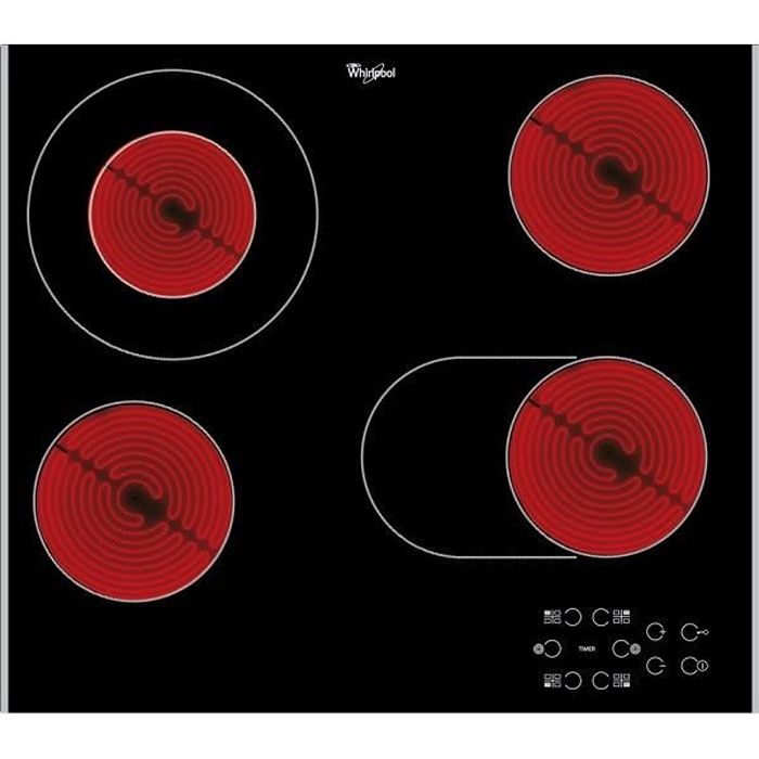 AKT8210LX WHIRLPOOL taque vitrocéramique 58 cm, 4 HiLight (1 oval + 1 duo zone) avec 2 booster, Commandes Easy Touch, Cadre latér...
