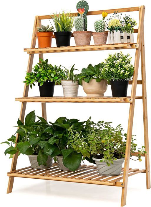Support De Table à 3 Niveaux En Bambou - 19,5 Cm De Diamètre - Pour Plantes Grasses, Décoration Bureau - 5